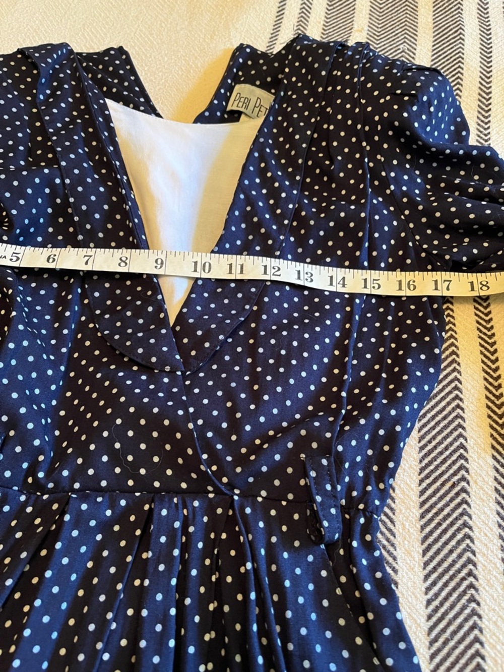 Vintage Navy Polka Dot Midi Dress with Wrap Bodice made in USA - Picture 7 of 14